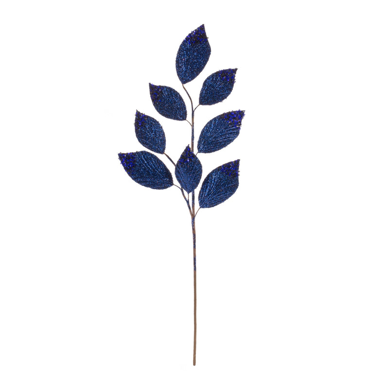 Melrose Navy Magnolia Leaf Spray with Bead Accent (Set of 6)