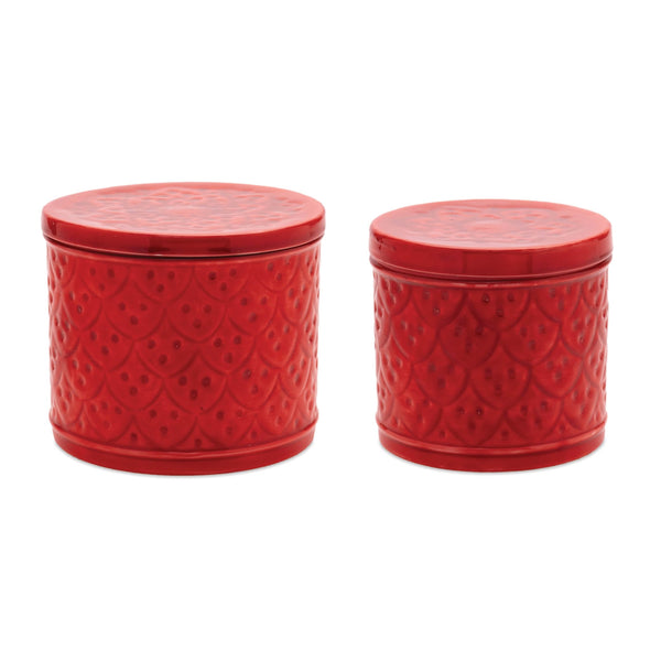 Melrose Red Metal Container with Lid (Set of 2)