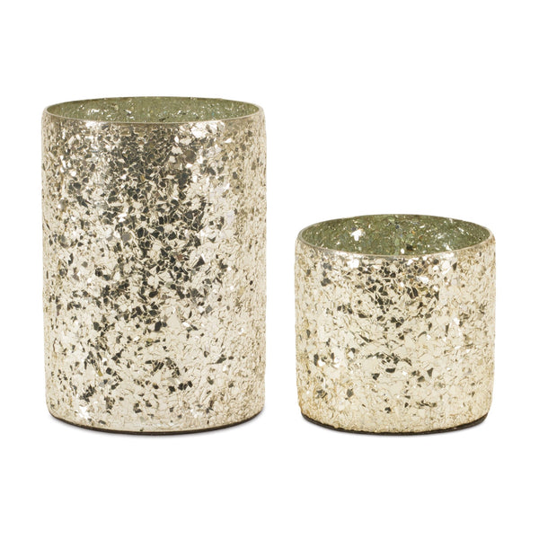 Melrose Gold Mosaic Glass Candle Holder (Set of 2)