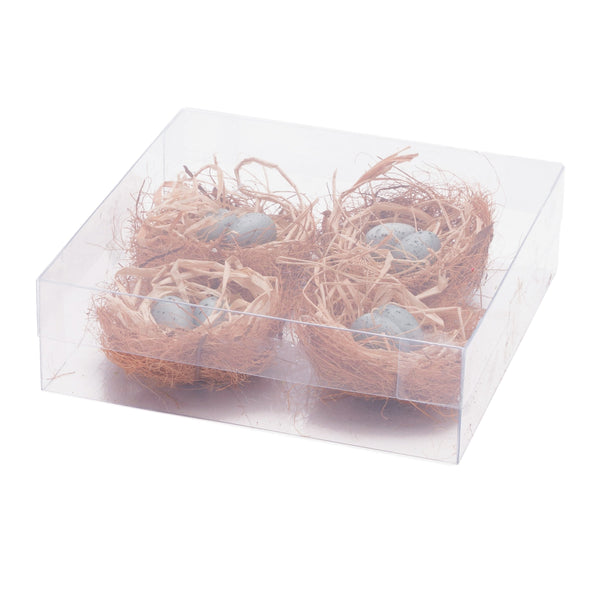 Melrose Twig Bird Nest with Eggs and Raffia (Set of 8)