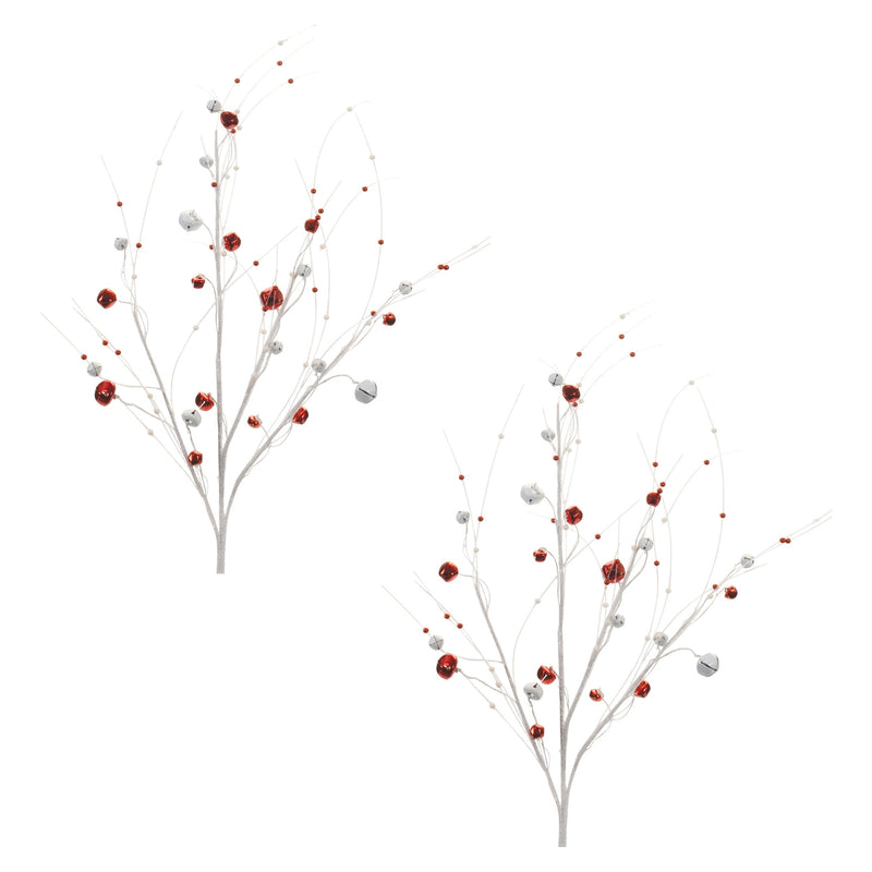 Melrose Glittered Sleigh Bell Berry Twig Spray (Set of 2)