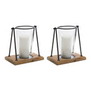 Modern Framed Candle Holder with Wood Base (Set of 2)