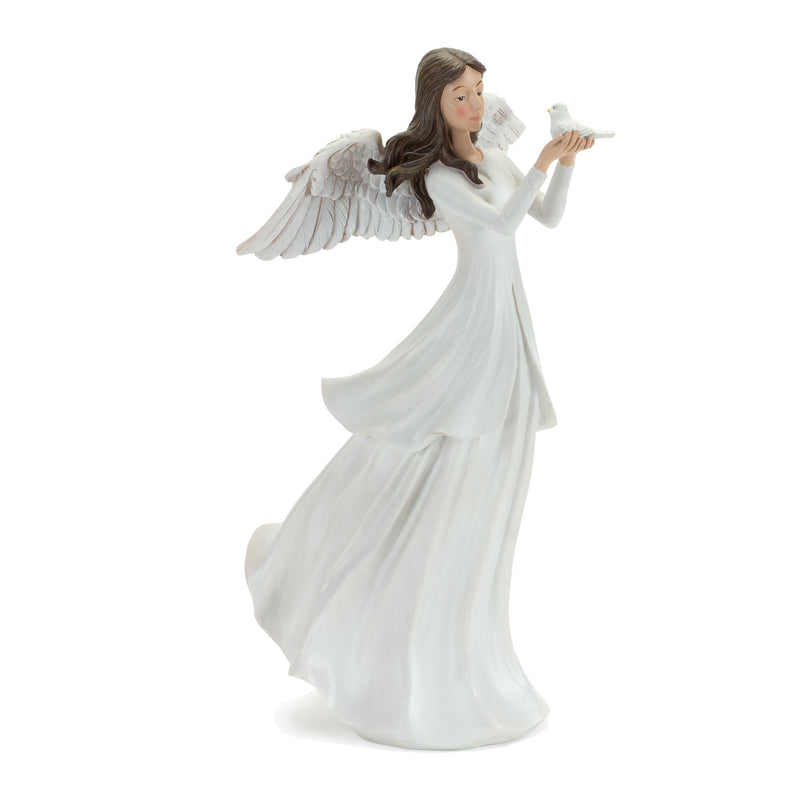 Winter Angel Figurine with Bird and Wreath Accent (Set of 2)