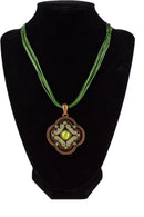 Pendant Necklace w/ Bronze & Green Colors w/ Green Rhinestones - 18"