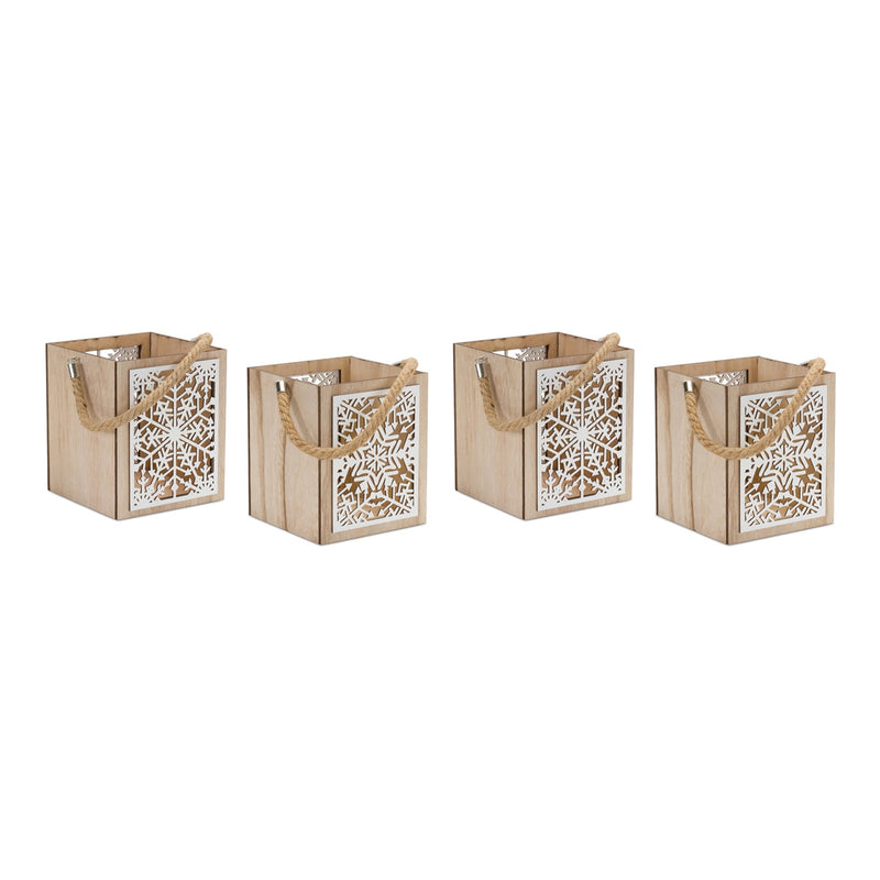 Wooden Snowflake Lantern (Set of 4)