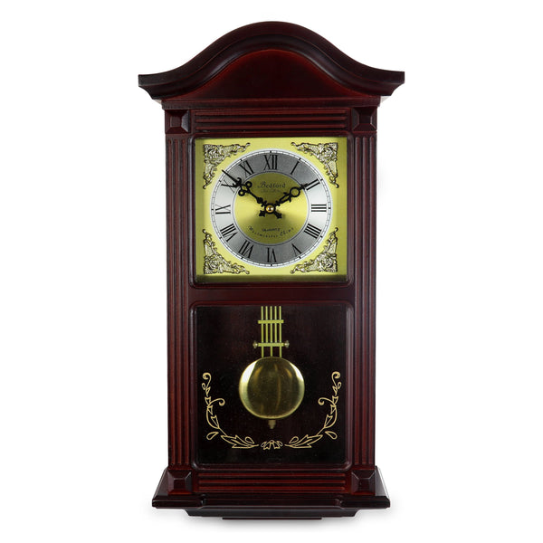 Bedford Wall Clock 22 Inch Mahogany Cherry Oak Wood w/ Brass Pendulum & 4 Chimes