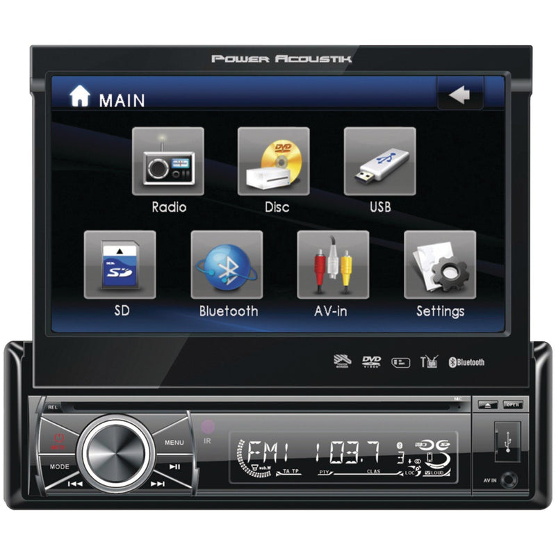 Power Acoustik PTID-8920B 7" Single-DIN Motorized Touchscreen DVD Receiver