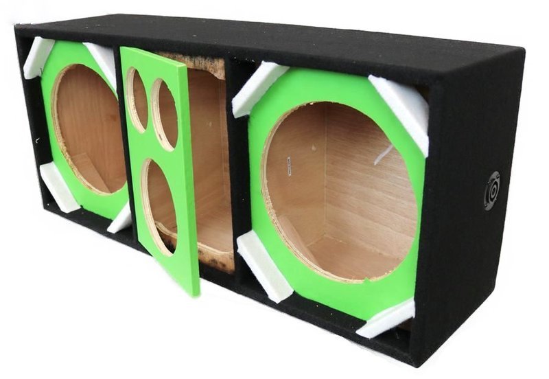 DeeJay LED Car Speaker Enclosure Two 10" Woofers w/ 2 Tweeters & 1 Horn - Green