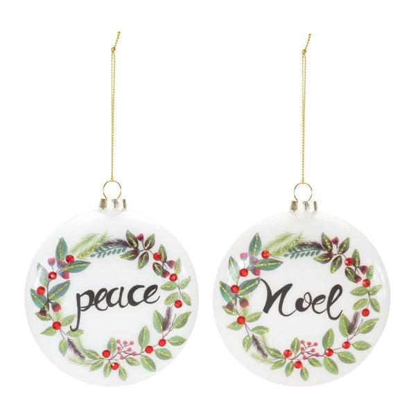 Peace and Noel Wreath Disc Ornament (Set of 12)