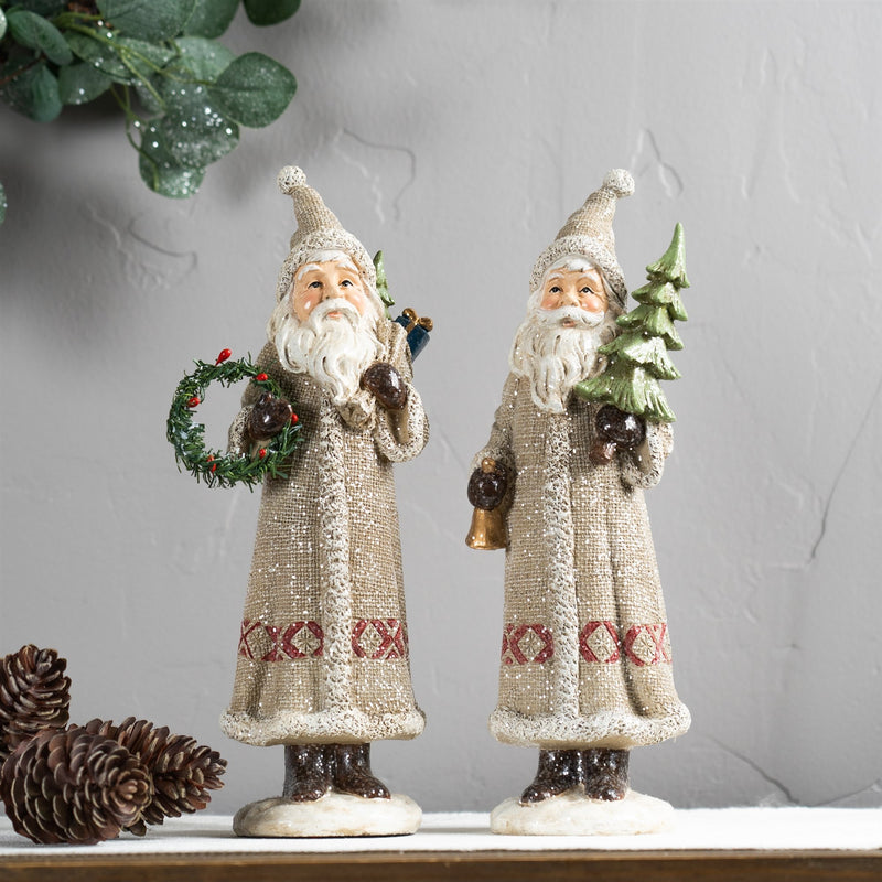 Silver Santa Figurine with Pine Accent (Set of 2)