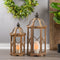 Natural Wood Hexagon Lantern with Curved Top (Set of 2)