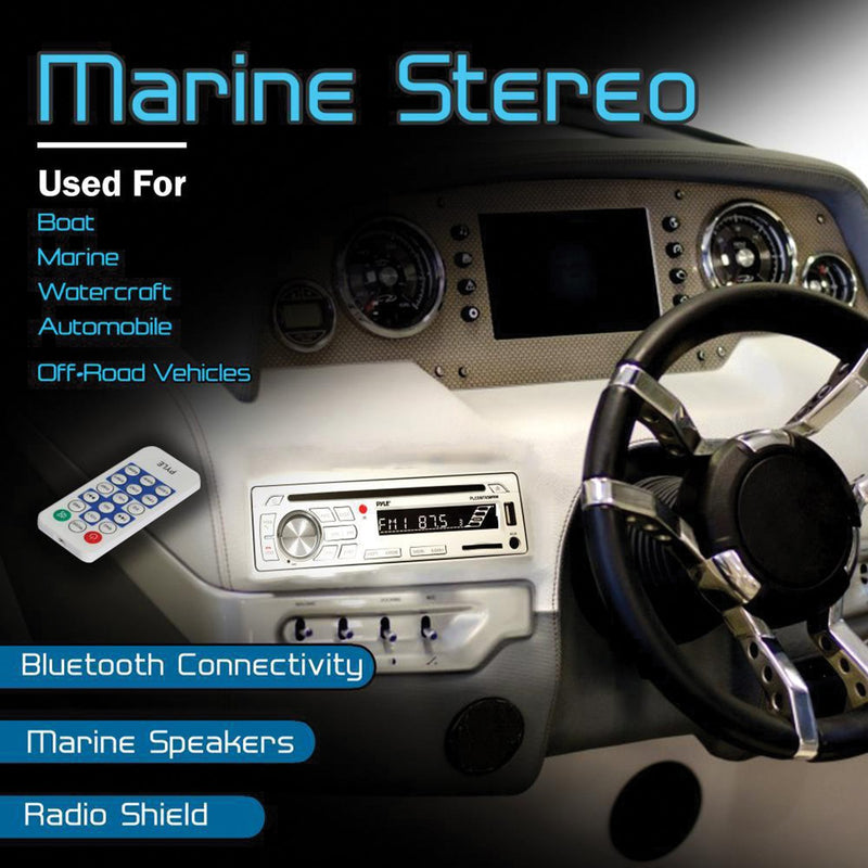 Pyle Marine In-Dash CD AM/FM Receiver w/ Two 6.5" Speakers & Bluetooth - White