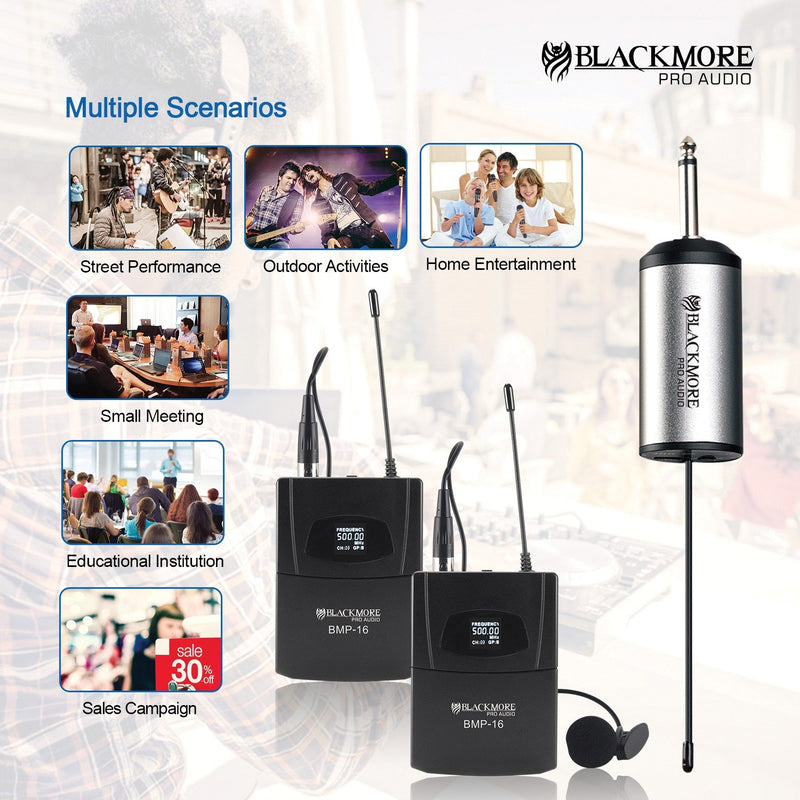 Blackmore Dual Portable Dynamic Lapel Wireless UHF Microphone System - BMP-16