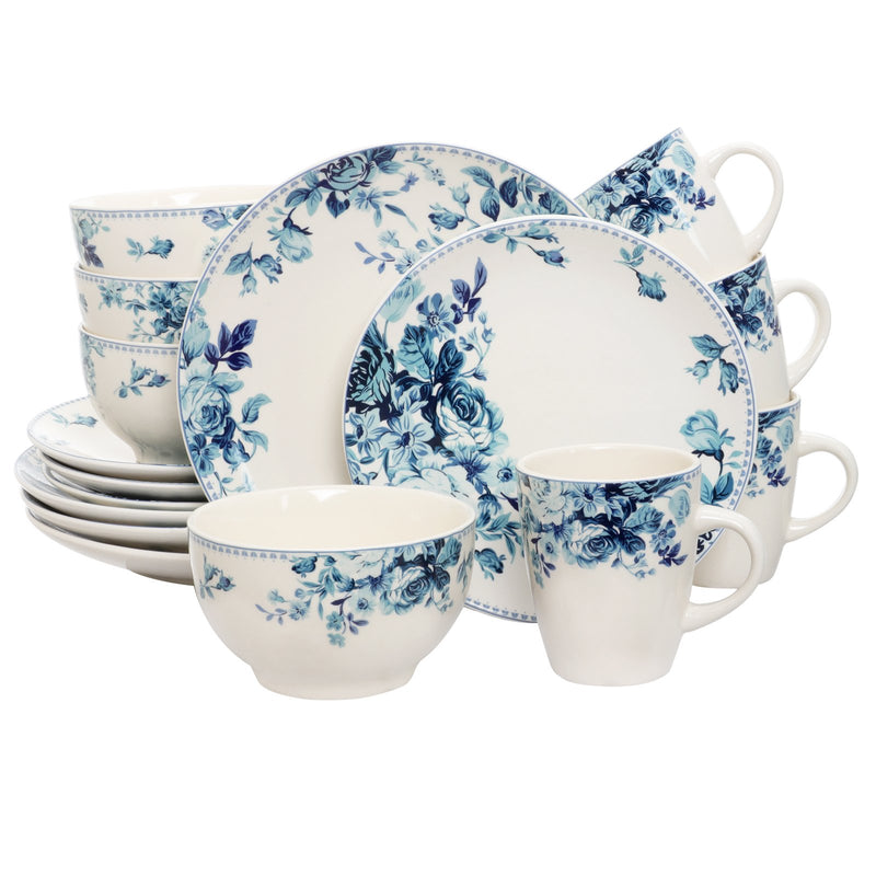 Elama Traditional Blue Rose 16 Piece Dinnerware Set