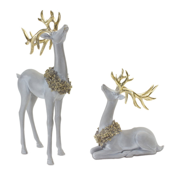 Winter Deer Figurine with Wreath (Set of 2)