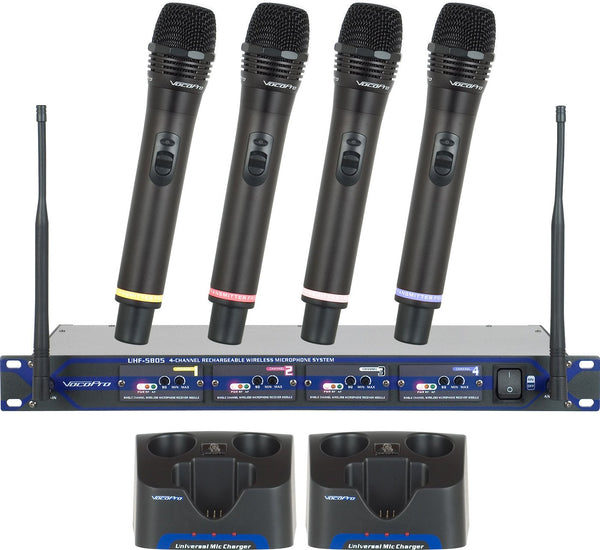 VocoPro Rechargeable 4-Channel UHF Wireless Microphone System - UHF58059
