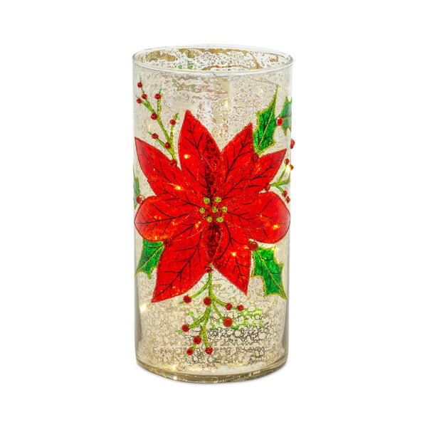 Mercury Glass Candle Holder with Beaded Poinsettia (Set of 6)