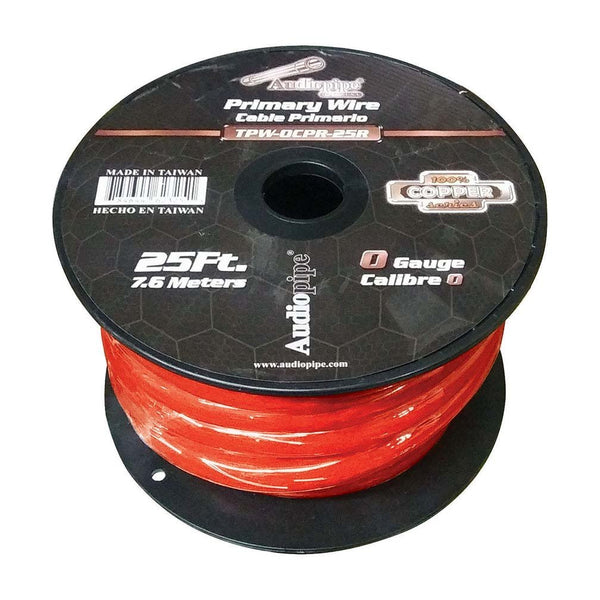 Audiopipe 25 Foot Power Wire 1/0 Gauge - Red - TPW-0CPR-25R