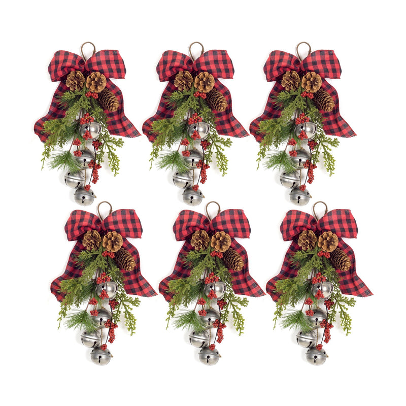 Rustic Pine and Sleigh Bell Door Swag (Set of 6)