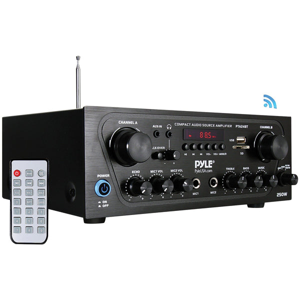 Pyle 250-Watt Compact Bluetooth Audio Stereo Receiver with FM Radio - PTA24BT