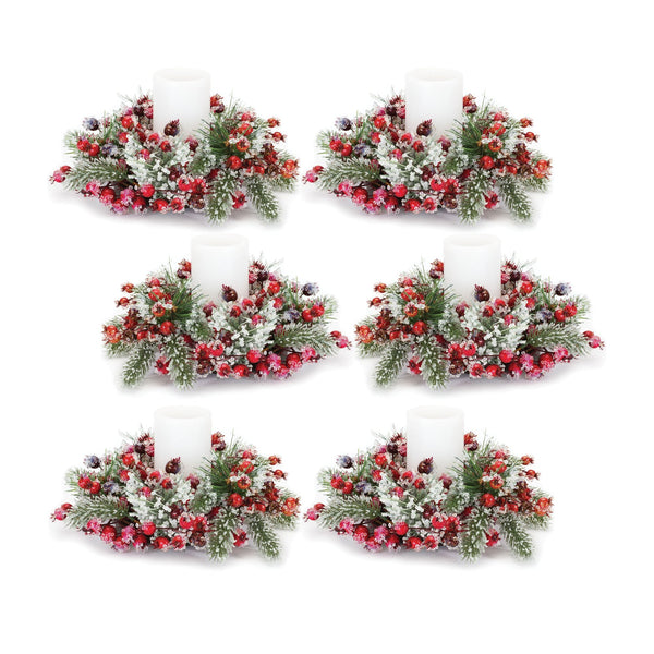 Iced Winter Pine and Berry Candle Ring (Set of 6)