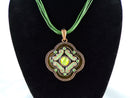 Pendant Necklace w/ Bronze & Green Colors w/ Green Rhinestones - 18"