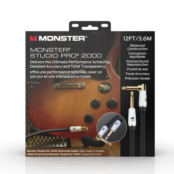 Monster 12' Studio Pro Instrument Cable - Right Angle to Straight