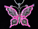 Butterfly Pendant Necklace - Pink Enamel w/ Rhinestone Crystals - 16" Fashion