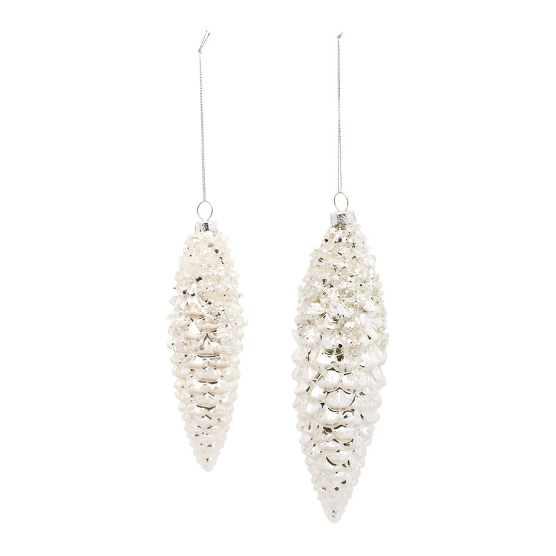 White Frosted Pinecone Drop Ornament (Set of 12)