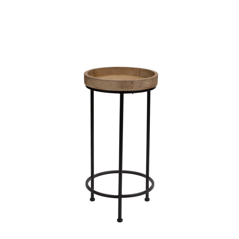 Round Wood and Metal Plant Stand Table (Set of 2)