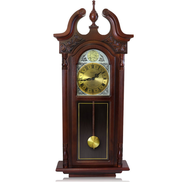Bedford Wall Clock 38 In. Grand Chiming  w/ Roman Numerals Cherry Oak Finish