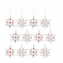 White Glass Snowflake Ornament with Red Bead Accent (Set of 12)