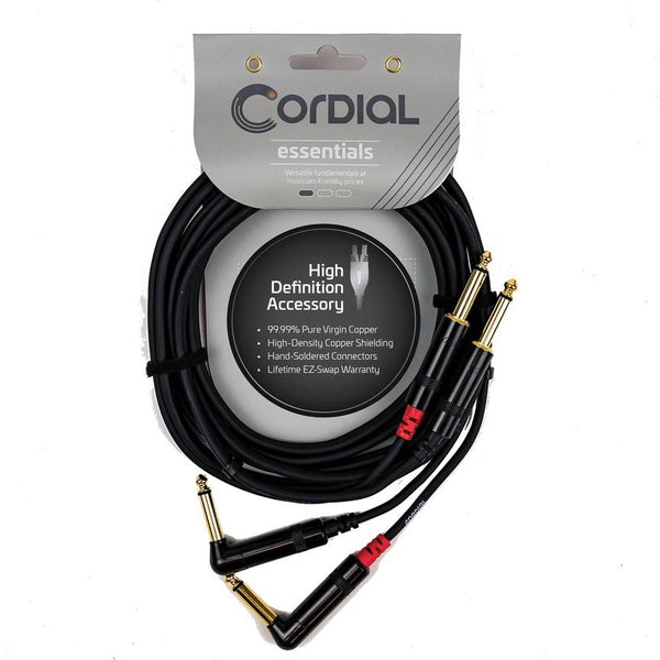 Cordial 5' Unbalanced Twin Cable - 1/4" Right Angle to 1/4" Straight - CFU1.5PR