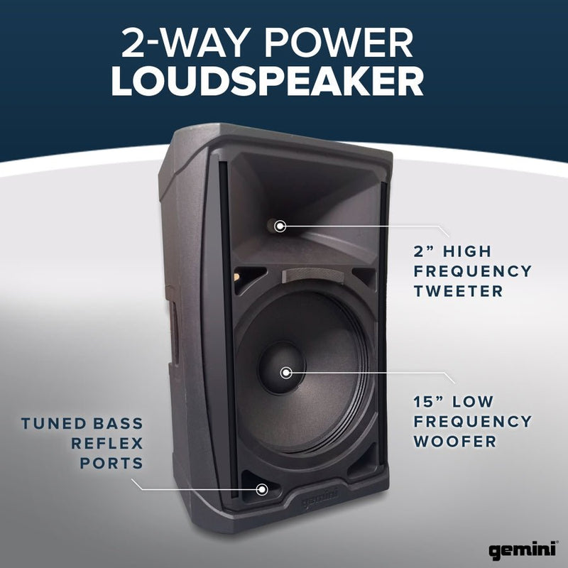 Gemini GD-115BT 1000 Watt 15” Woofer 2-Way PA Speaker with Bluetooth