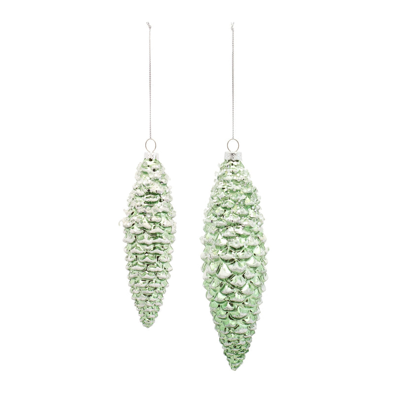 Green Frosted Pinecone Drop Ornament (Set of 12)