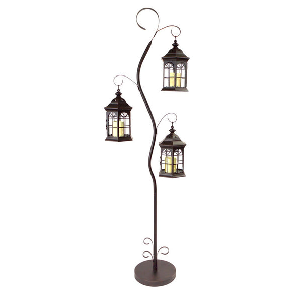 Whimsical Metal Lantern Tree with 3 Candle Holders 6'H