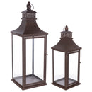 Traditional Lantern with Hammered Metal Lid (Set of 2)