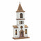 Lighted Natural Wooden Church Display with Rustic Metal Accents 25.25"H