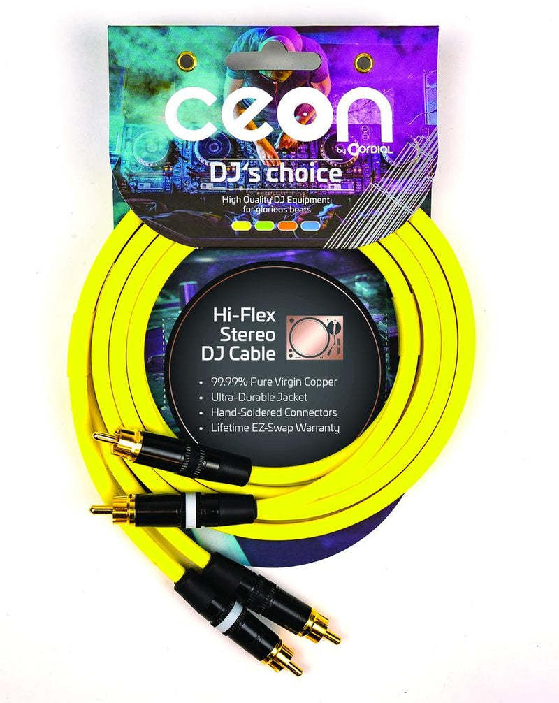 Cordial 2' DJ Dual - Stereo RCA to RCA - Neon Yellow - CEONDJRCA0.6Y