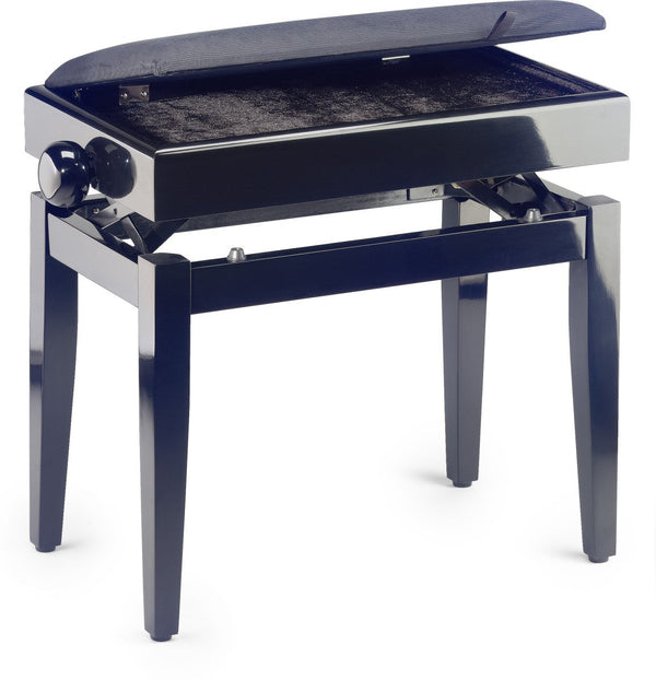 Stagg High Gloss Black Velvet Piano Bench with Storage - PB55 BKP VBK