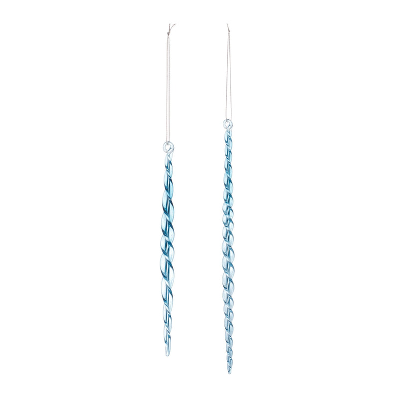 Blue Icicle Twist Drop Ornament (Set of 12)