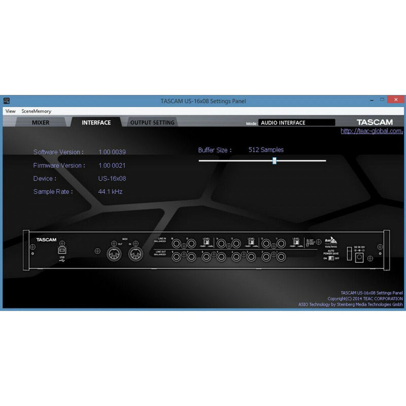 Tascam 16X8 Channel USB/MIDI Audio Interface - US-16x08