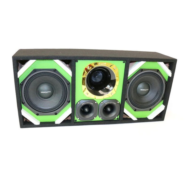 Deejay LED Loaded Box w/ 2 8” Woofers, 1 Horn & 2 Bullet Tweeters - Green