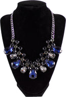 Necklace Bib Elegant Statement w/ Large Blue Crystals Cocktail Wedding 19"