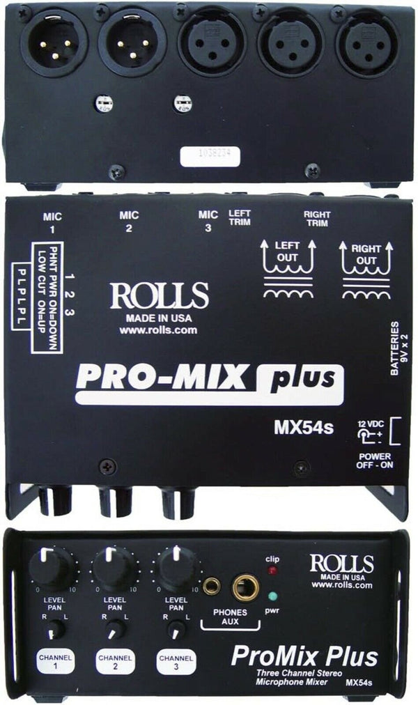 Rolls Pro Mix Plus 3 Channel Microphone Mixer - MX54S