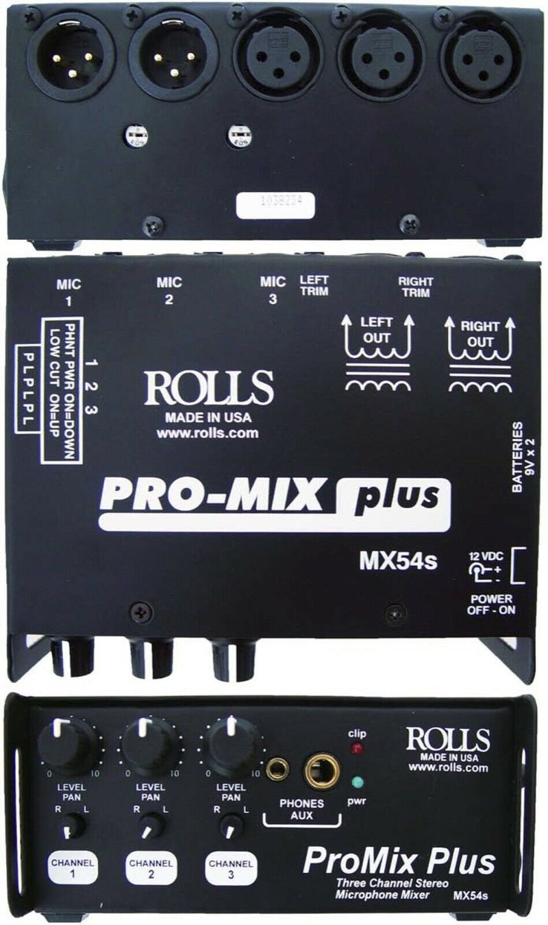 Rolls Pro Mix Plus 3 Channel Microphone Mixer - MX54S