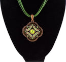 Pendant Necklace w/ Bronze & Green Colors w/ Green Rhinestones - 18"