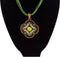Pendant Necklace w/ Bronze & Green Colors w/ Green Rhinestones - 18"