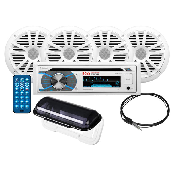 Boss Audio MCK508WB.64S Marine Stereo &amp; 2 Pairs of 6.5" Speaker Kit - White