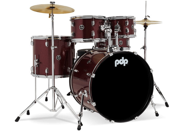 PDP Center Stage Complete 5 Piece Drum Set 10/12/14/20/14 - Ruby Red Sparkle